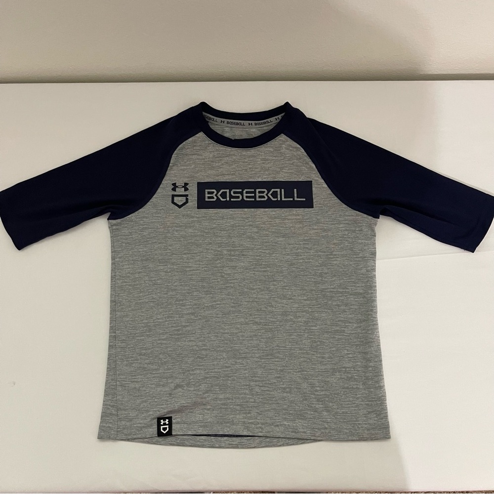 Under Armour Gray and Blue Boys Athletic Tee Y Small